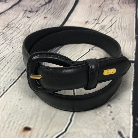 Ralph Lauren Black Leather Belt with Gold Accent - Picture 1 of 12